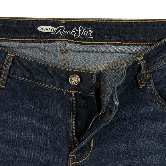 Old Navy SZ 16 Rockstar Jeans Stretch Whiskered Mid-Rise Ankle Zippers Dark Wash - Picture 3 of 11